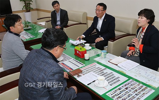 수원시의회 조명자 문화복지교육위원장이 임종택 kt-wiz 야구단장. 시 체육진흥과장과 야구단의 사회공헌 사업과 야구장 주차시설 확충방안 등 주요 현안을 논의ⓒ경기타임스