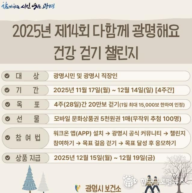 2025년 제14회 다함께 광명해요 건강 걷기 챌린지 안내문.