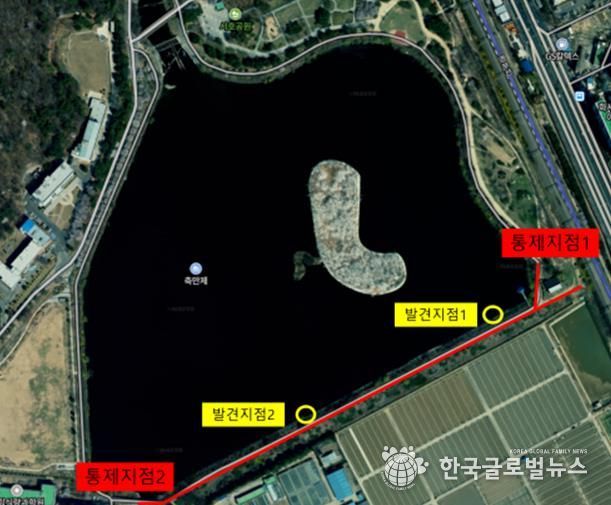 AI 확진된 큰기러기 폐사체 발견 지점.