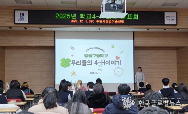 탑동 초등학교 학생이 ‘우리들의 4-H 이야기’를 발표하고 있다