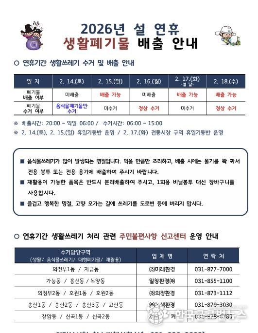 의정부시, 설 연휴 생활쓰레기 관리 대책 추진