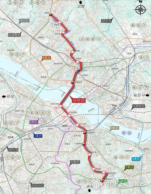 서부선 도시철도 노선도